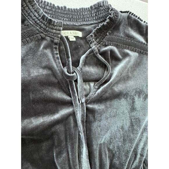 "Kate & Sam" Velvet Gray Dress, Midi, SZ S, Keyhole Front, Goth, Vampire, Soft - Picture 6 of 12